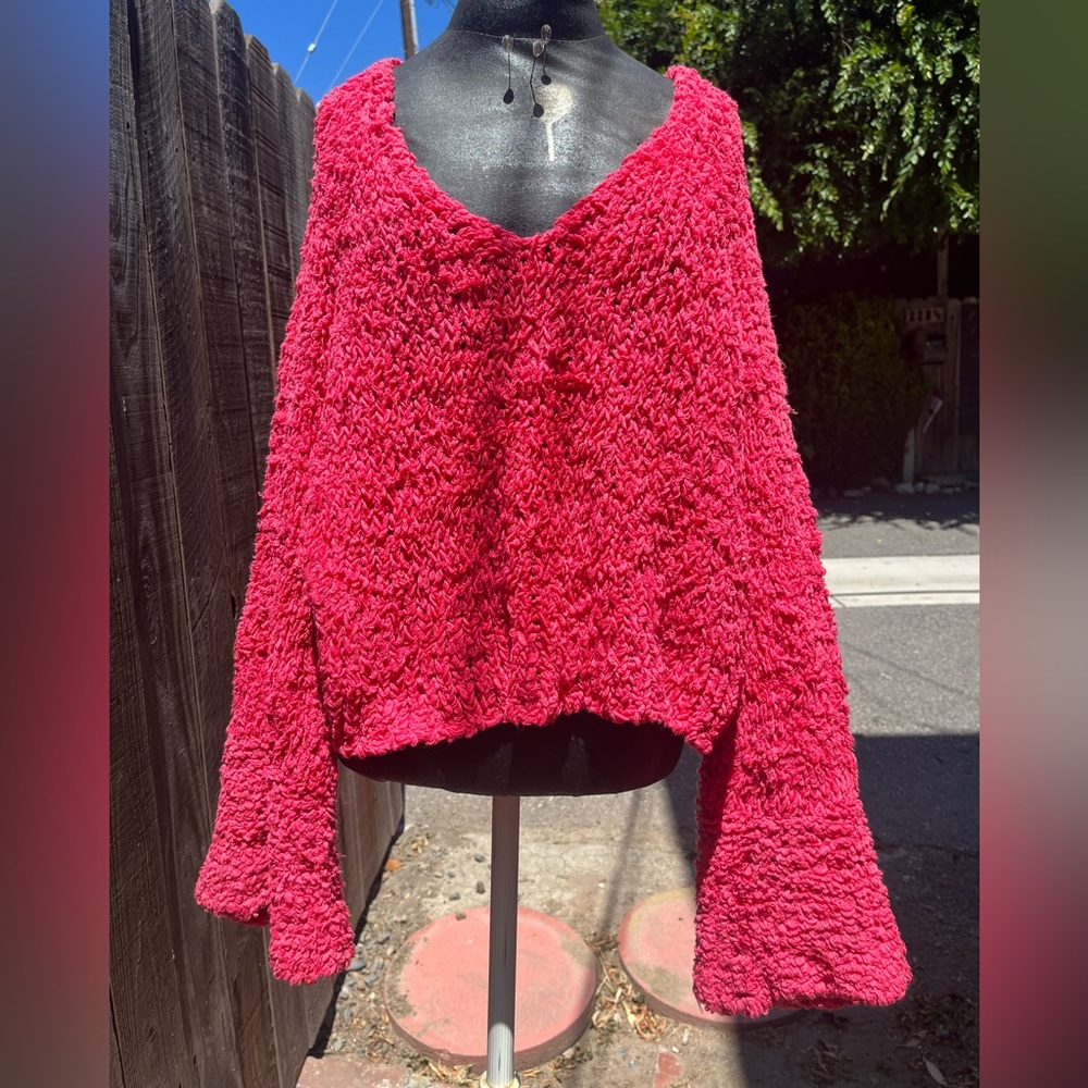 Oversized hot pink fuzzy sweater